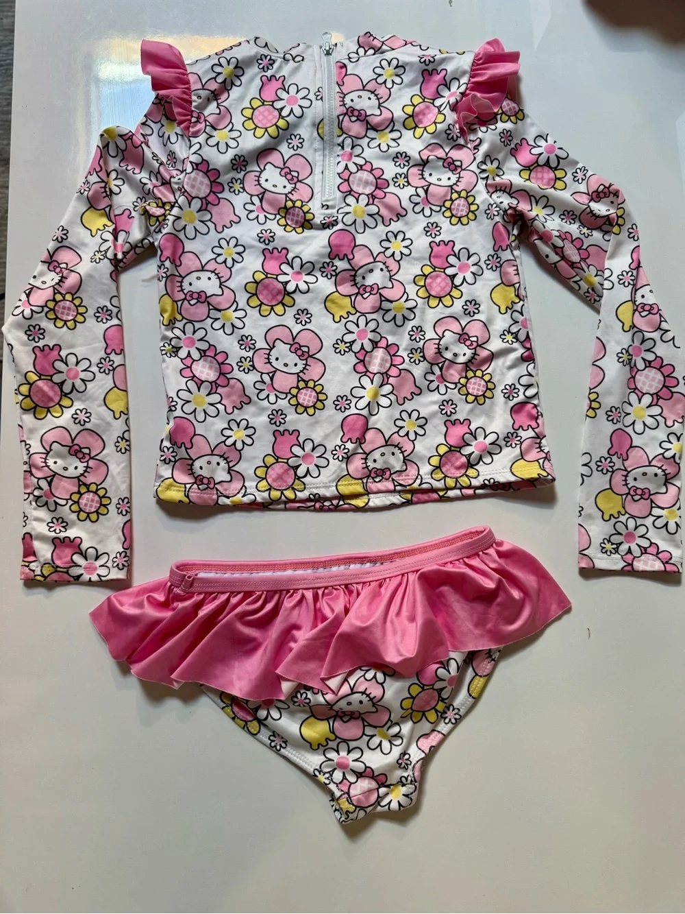 Hello Kitty by Sanrio Pink Floral Ruffle Rashguard Two-Piece Swim Set